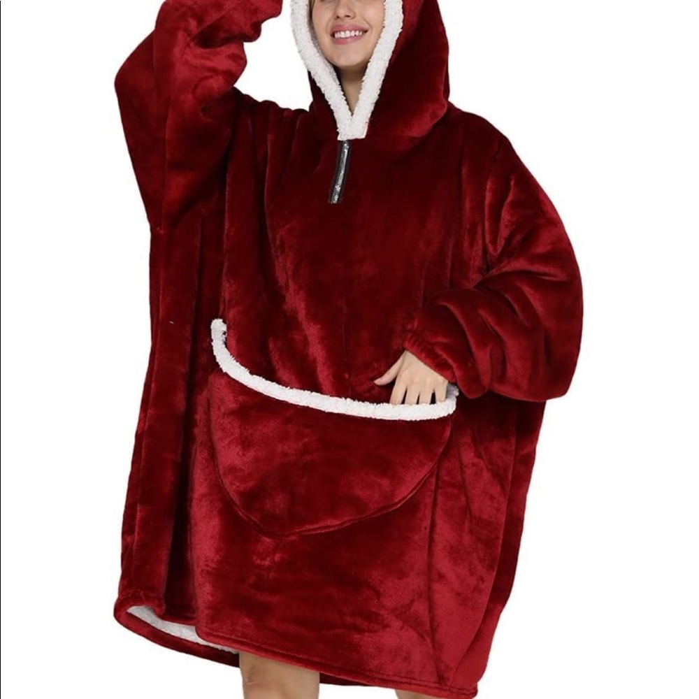 Comfy red and white blanket hoodie